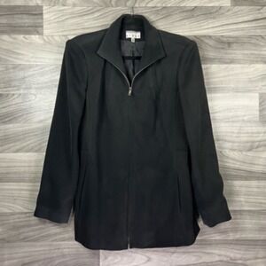 Ann Tjian For Kenar Jacket Womens 6 Black Full Zip Front Pockets Mock Neck Lined